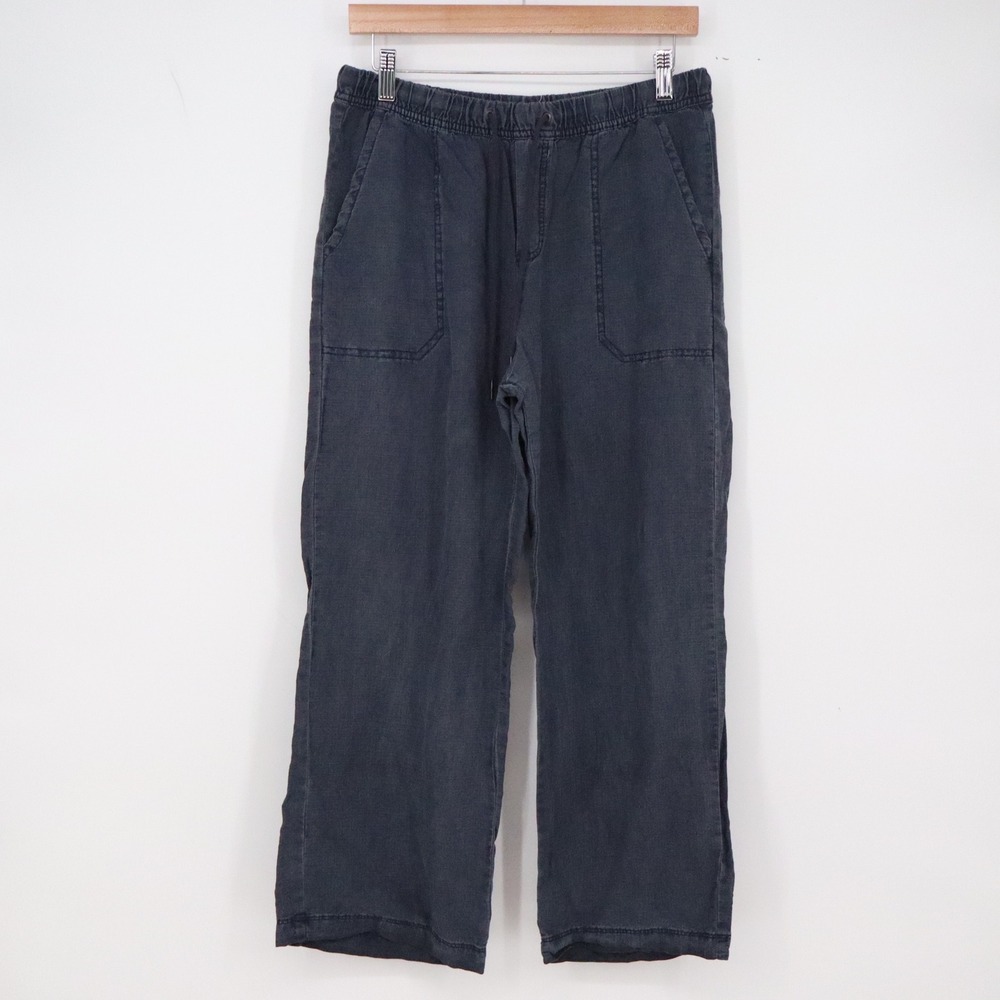 Splendid Linen Pants Womens M Navy Blue Wide Leg Elastic Waist Excellent
